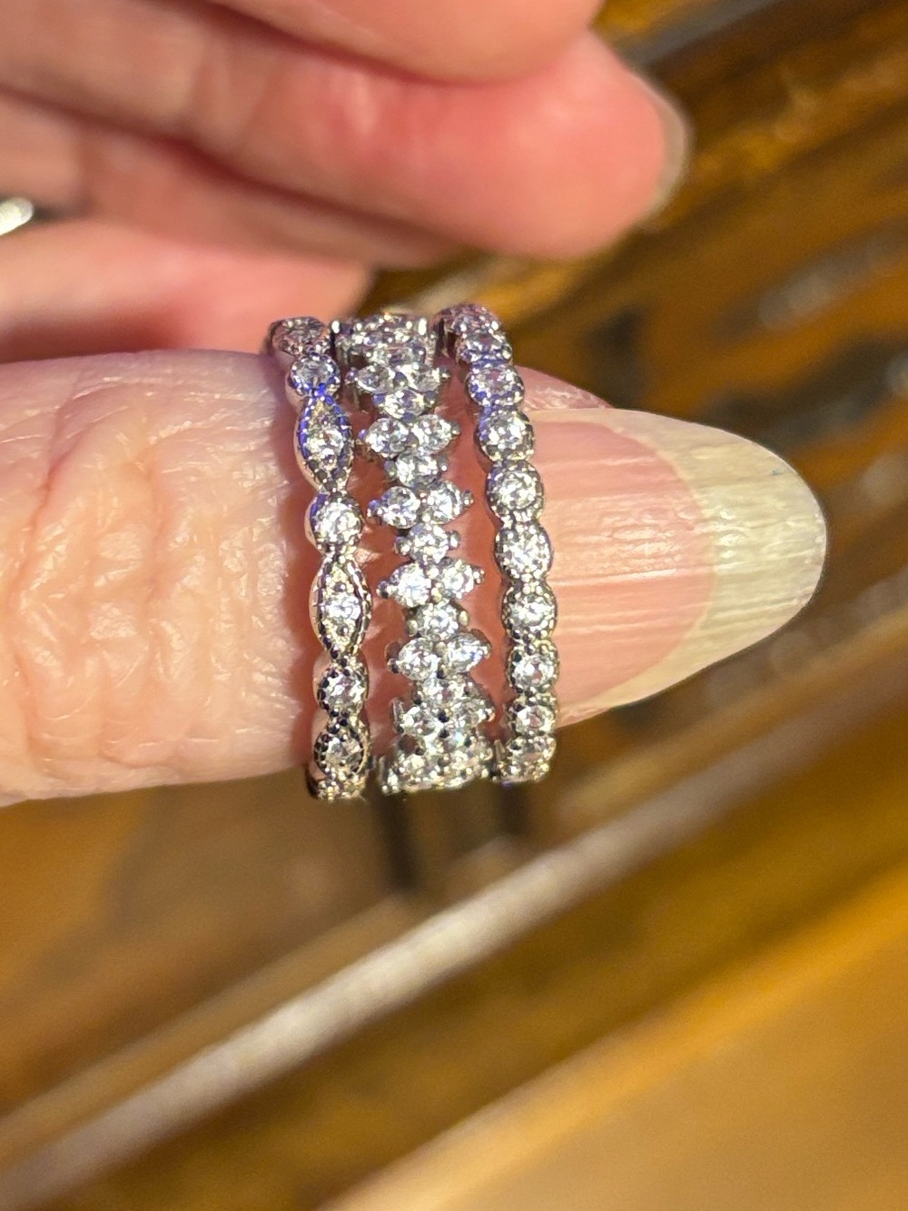 Classic Triple Row CZ Stackable Ring Set in Silver Tone 8